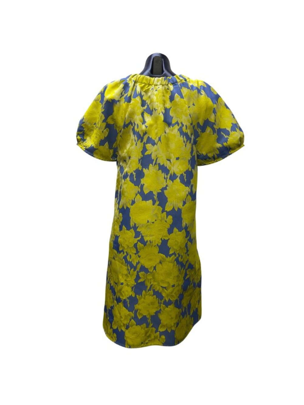 Abbey Glass Floral Dress Blue/Yellow V-Neck Puff Sleeve M - Picture 2 of 8